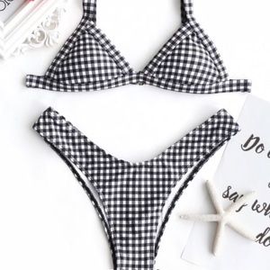 Black gingham triangle bikini set